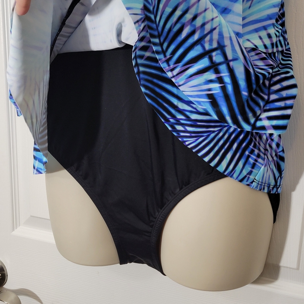 NWT Swim Solutions Leaf It Alone Tiered Fauxkini One-Piece Swimsuit Plus 18 - Picture 6 of 8